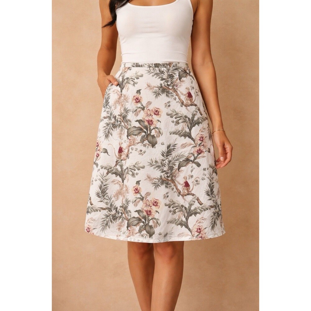 Talbots A Line Skirt Sz 12 Monkeys Floral Lined  Vtg  Novelty Botanical Resort